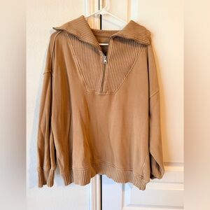 Aerie Women’s Quarter Camel Zip-Up Sweater